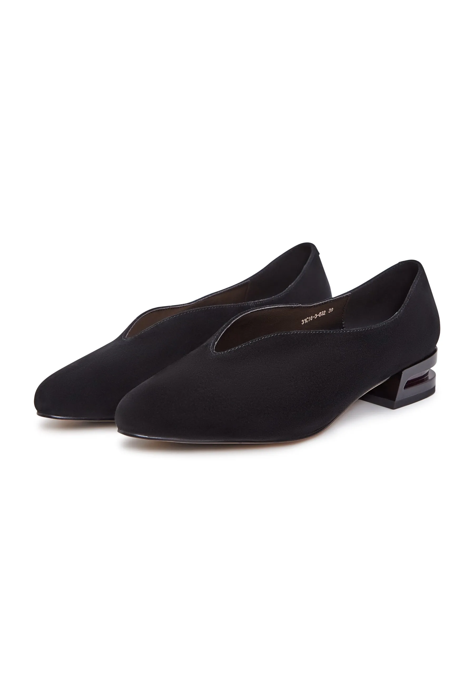 Pointed Tip Suede Ballerinas - Black