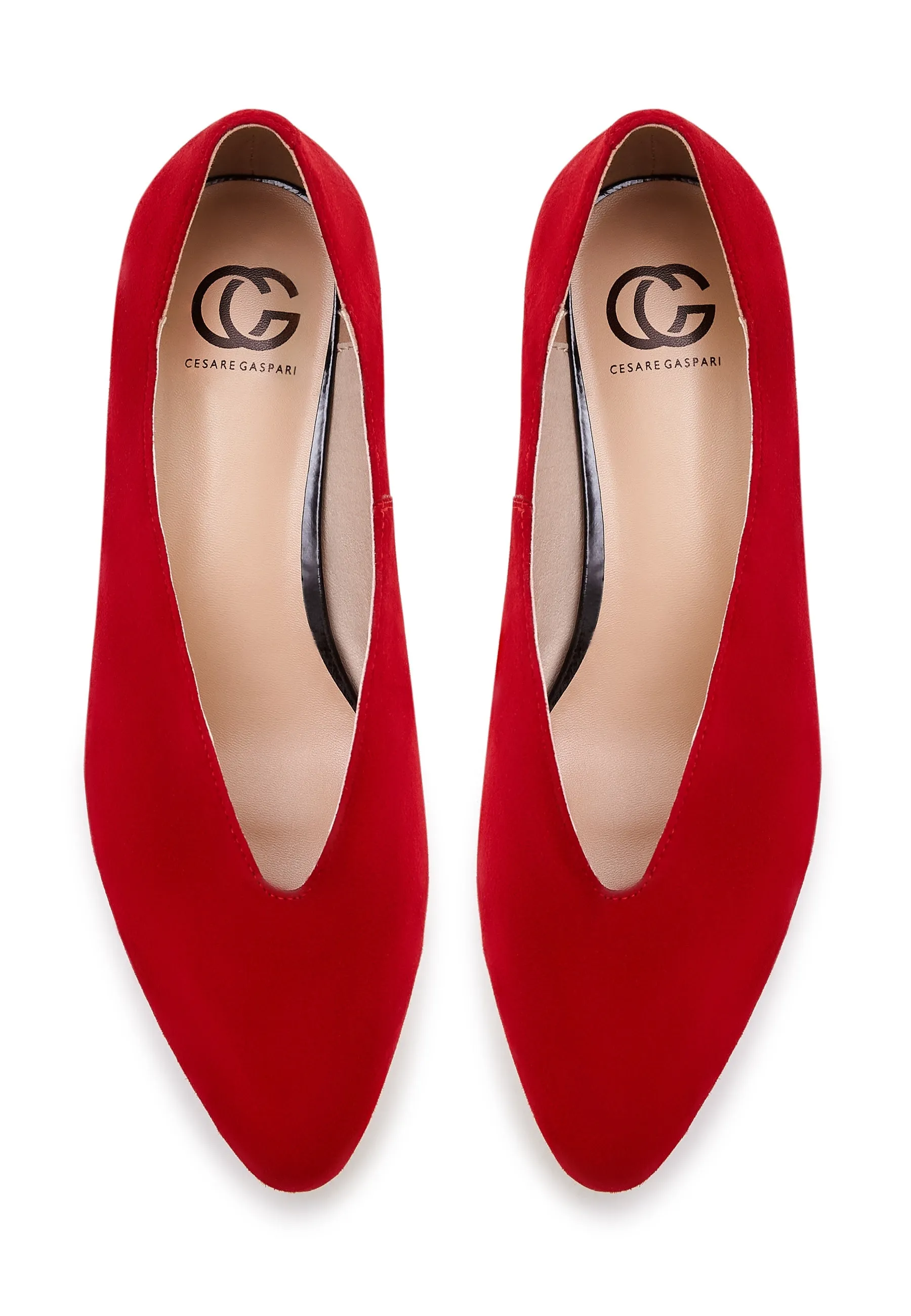 Pointed Tip Suede Ballerinas - Red