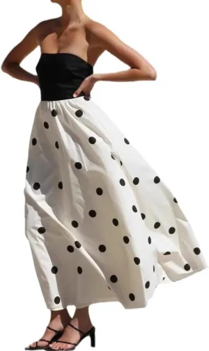 Polka Dot Maxi Dress for Women Black and White A-Line Skirt with Elastic Waist Flowy and Comfortable for Casual Wear
