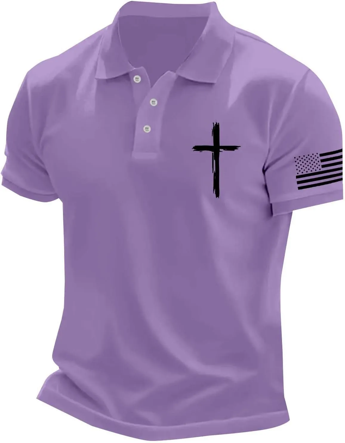 Polo Shirts for Men Christian Cross American Flag Pirnt Golf T-Shirts Summer Short Sleeve Button Down Patriotic Tops