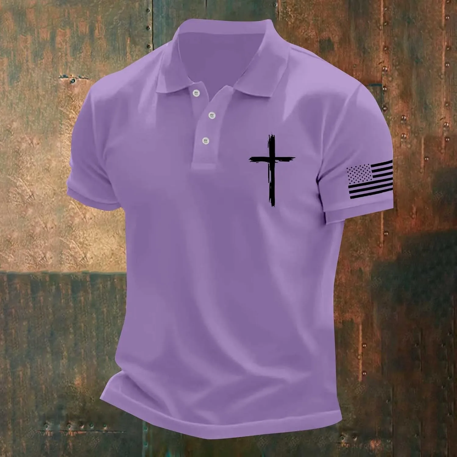 Polo Shirts for Men Christian Cross American Flag Pirnt Golf T-Shirts Summer Short Sleeve Button Down Patriotic Tops