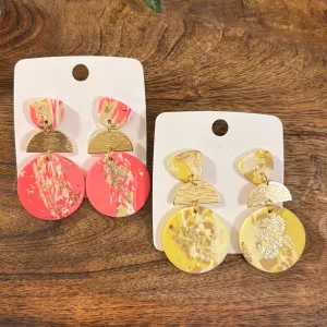 Polymer Clay Post Back Earrings in Pink or Yellow