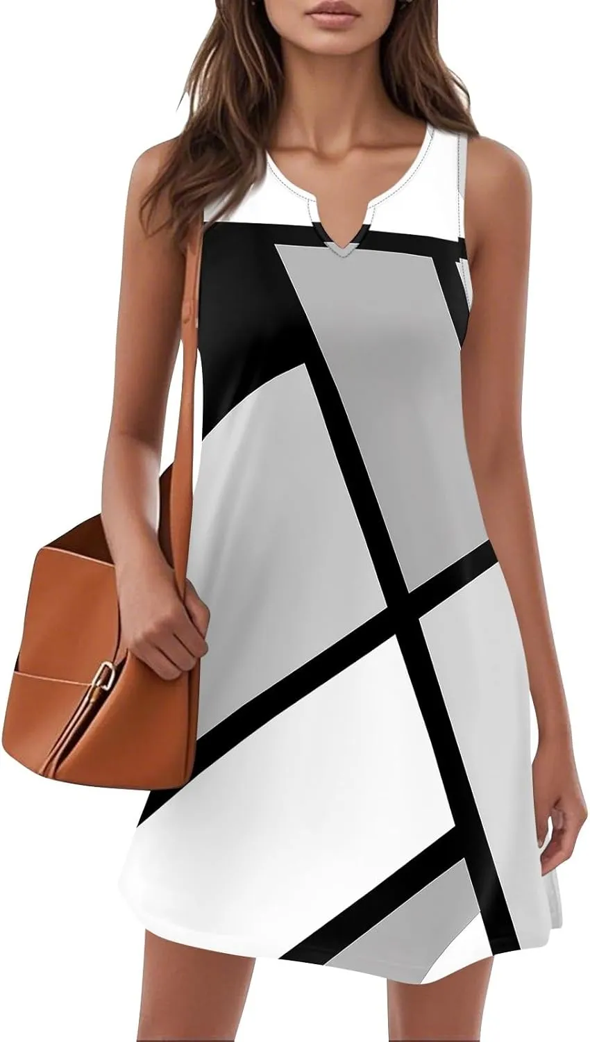 Pop Summer Baseball Sundress Womens Plus Size Sleeveless Print Dresses Women's V Neck Comfortable Loose Dress