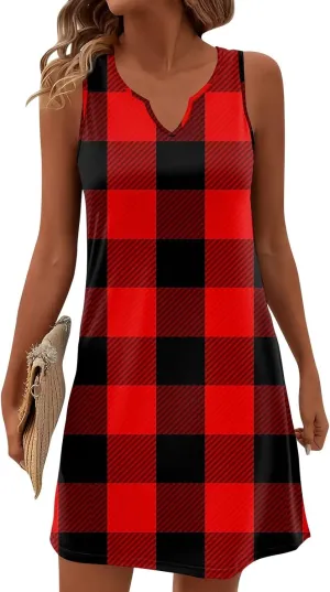 Pop Summer Baseball Sundress Womens Plus Size Sleeveless Print Dresses Women's V Neck Comfortable Loose Dress