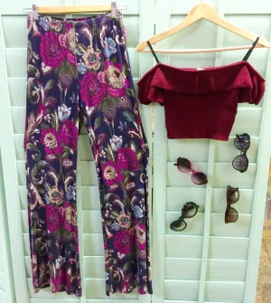 Purple Floral Wide Leg Pants- Size Small LAST ONE!