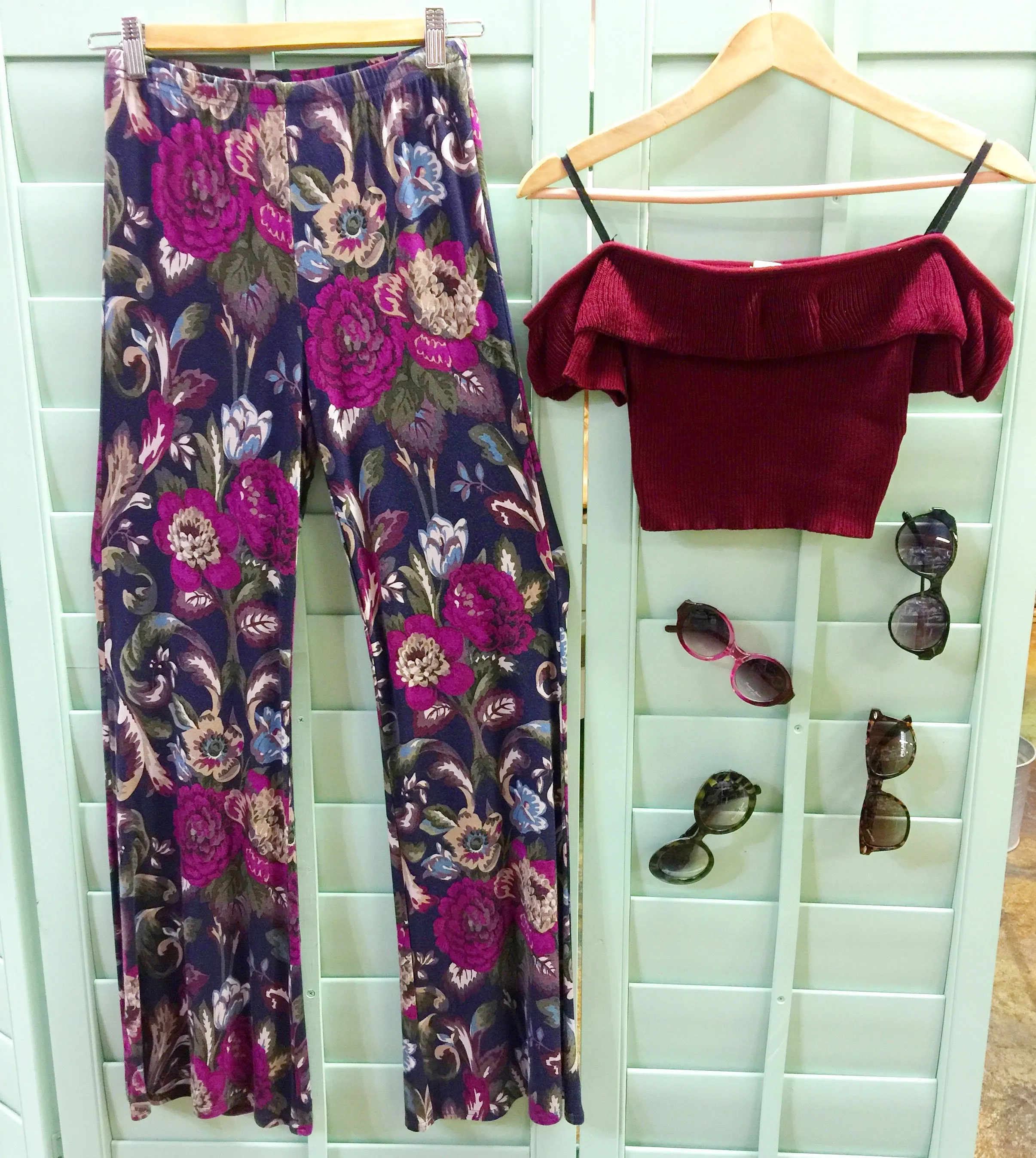 Purple Floral Wide Leg Pants- Size Small LAST ONE!