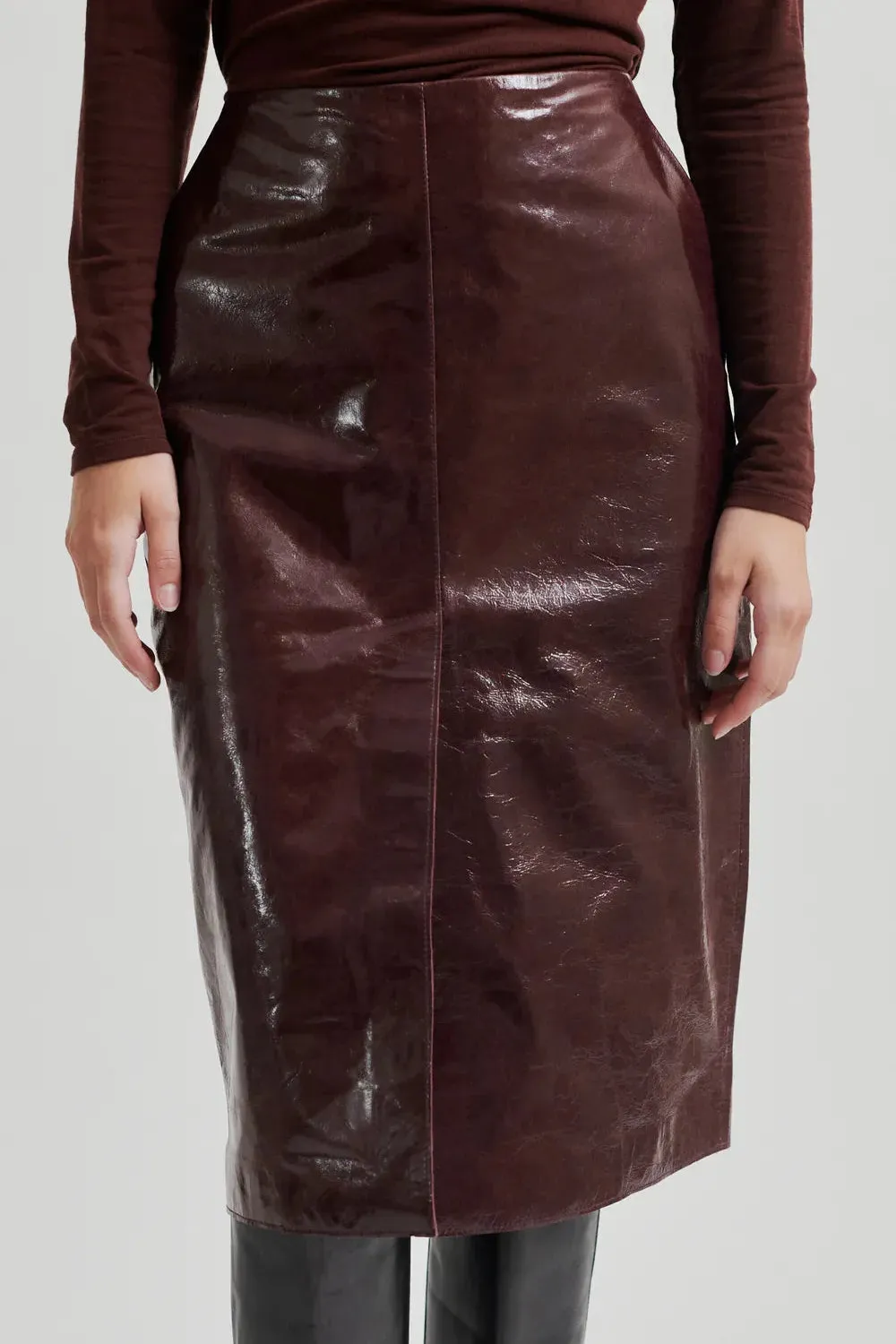 Queens Leather Skirt Bitter Chocolate