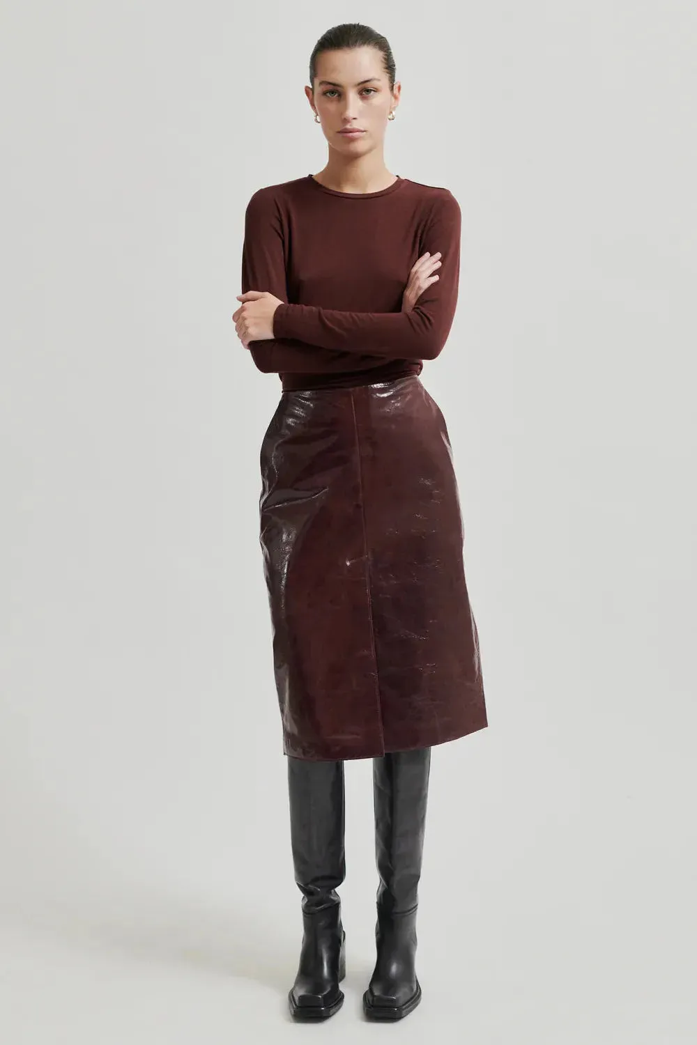 Queens Leather Skirt Bitter Chocolate
