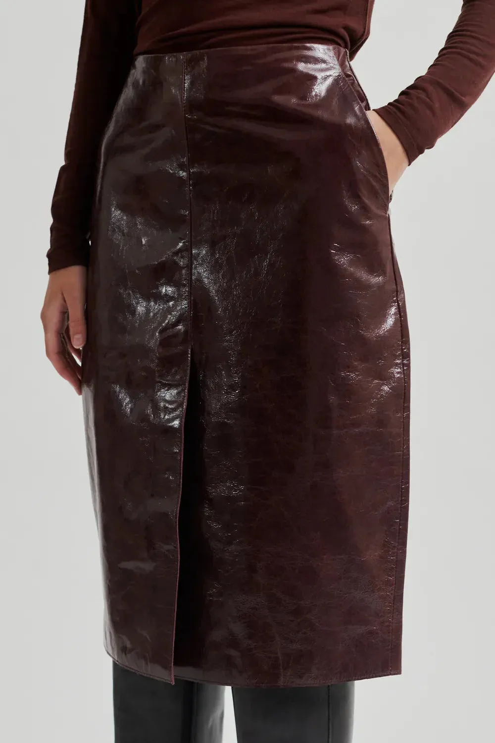 Queens Leather Skirt Bitter Chocolate