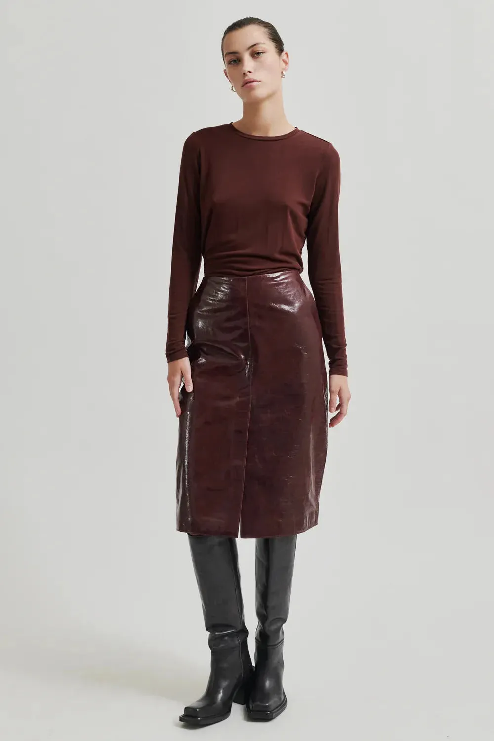 Queens Leather Skirt Bitter Chocolate
