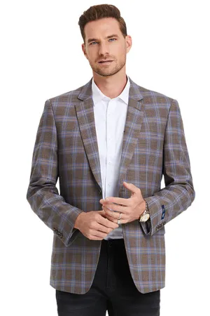 "Double Windowpane Men's Business Casual Sport Coat - Dark Camel Bronze"