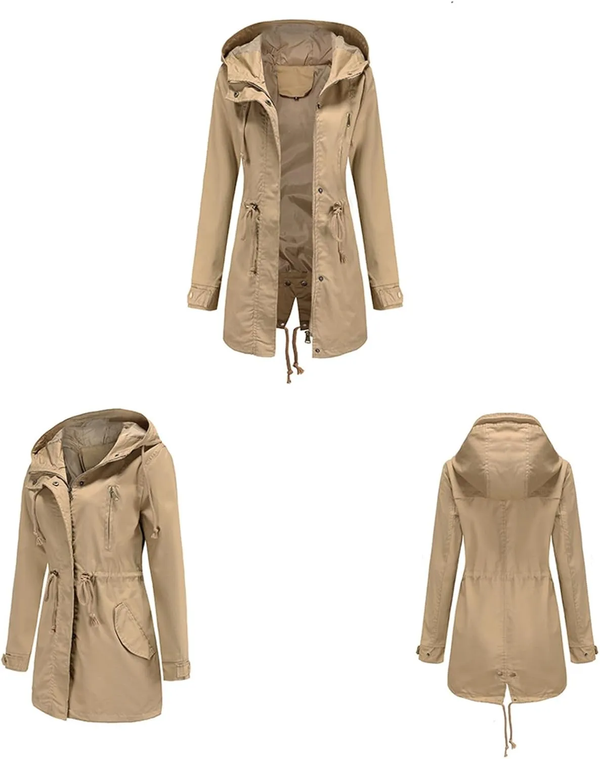 Rain Jacket Women Lightweight Raincoat Waterproof Windbreaker Hiking Climbing Outdoor Drawstring Hooded Trench Coats