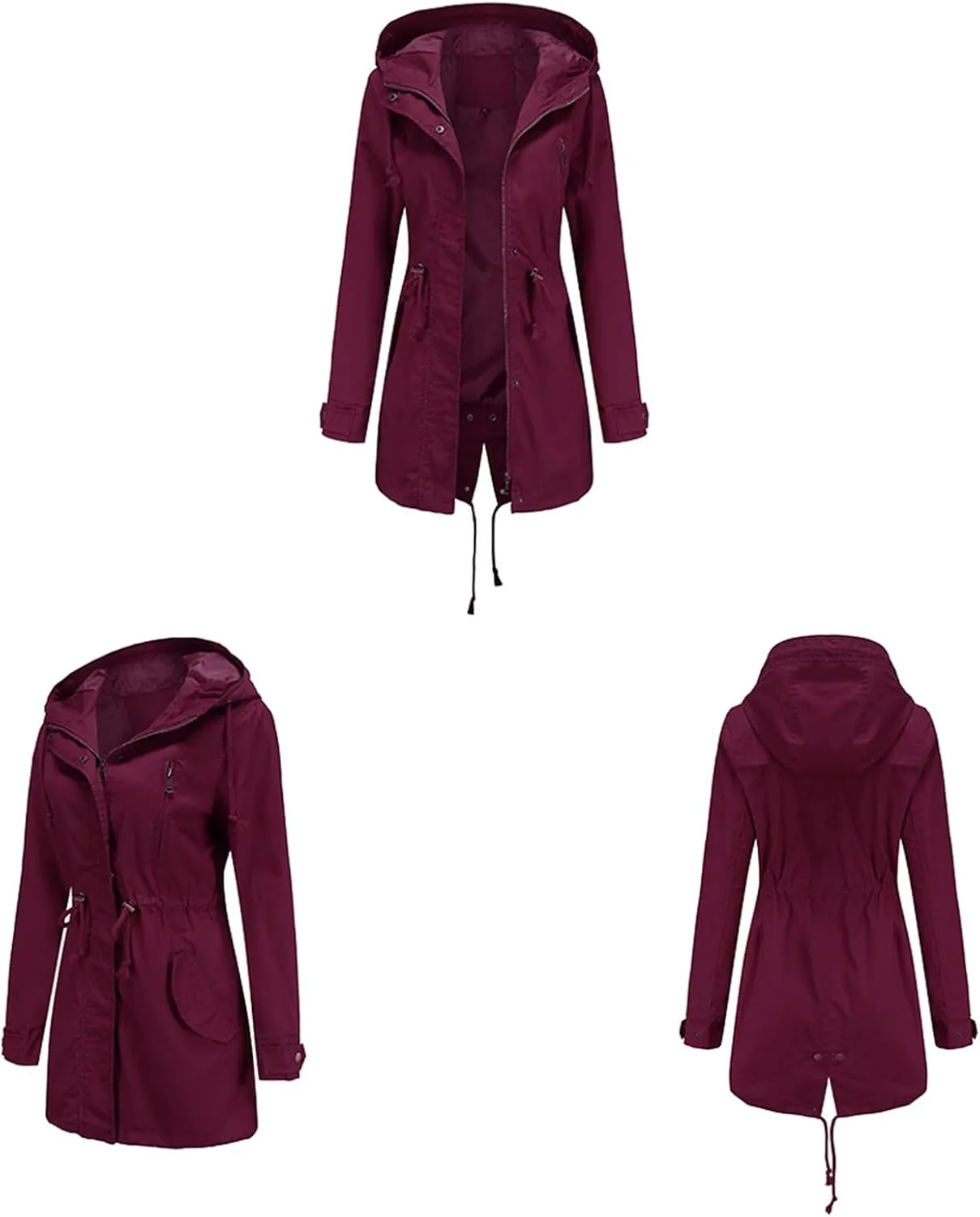 Rain Jacket Women Lightweight Raincoat Waterproof Windbreaker Hiking Climbing Outdoor Drawstring Hooded Trench Coats