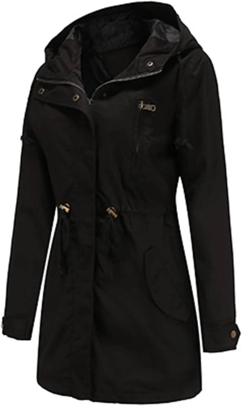Rain Jacket Women Lightweight Raincoat Waterproof Windbreaker Hiking Climbing Outdoor Drawstring Hooded Trench Coats