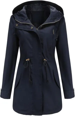 Rain Jacket Women Lightweight Raincoat Waterproof Windbreaker Hiking Climbing Outdoor Drawstring Hooded Trench Coats