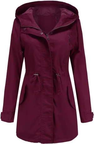 Rain Jacket Women Lightweight Raincoat Waterproof Windbreaker Hiking Climbing Outdoor Drawstring Hooded Trench Coats
