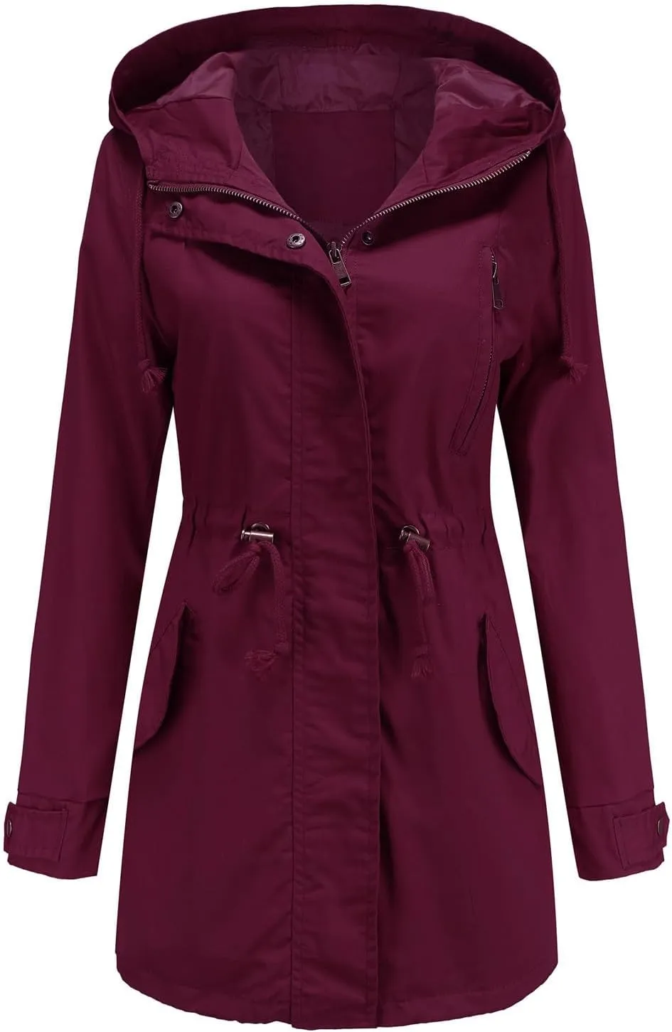 Rain Jacket Women Lightweight Raincoat Waterproof Windbreaker Hiking Climbing Outdoor Drawstring Hooded Trench Coats