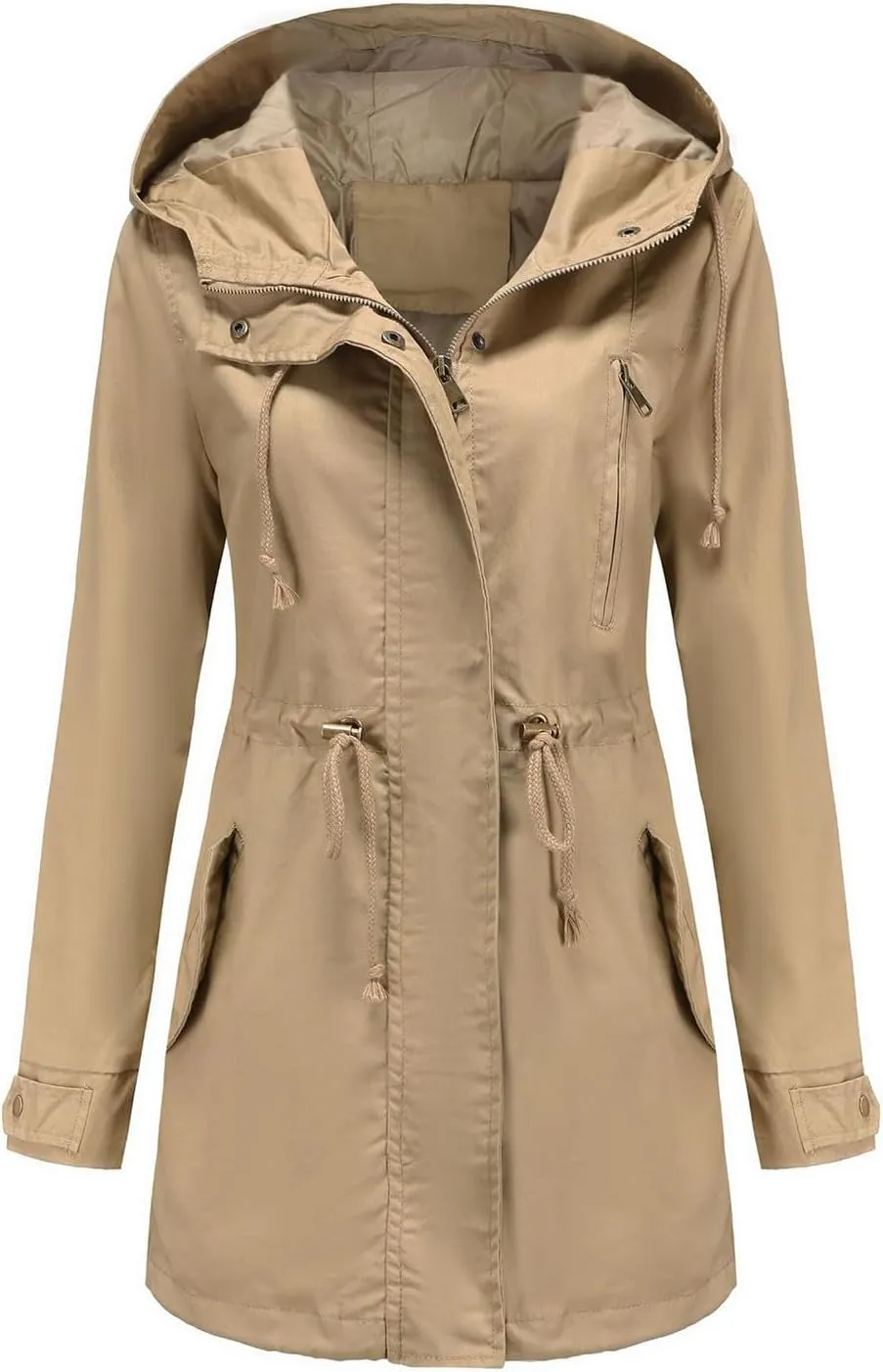 Rain Jacket Women Lightweight Raincoat Waterproof Windbreaker Hiking Climbing Outdoor Drawstring Hooded Trench Coats
