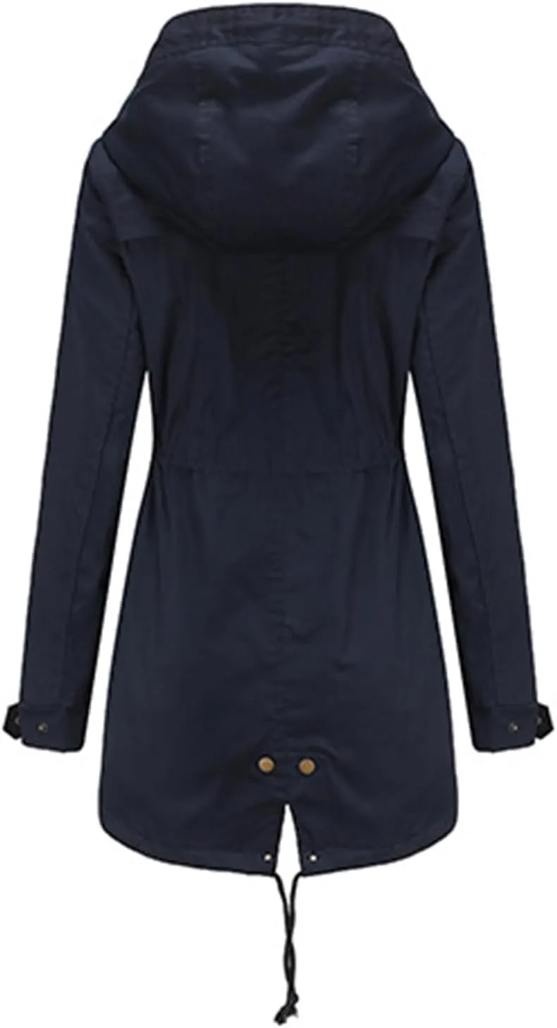 Rain Jacket Women Lightweight Raincoat Waterproof Windbreaker Hiking Climbing Outdoor Drawstring Hooded Trench Coats