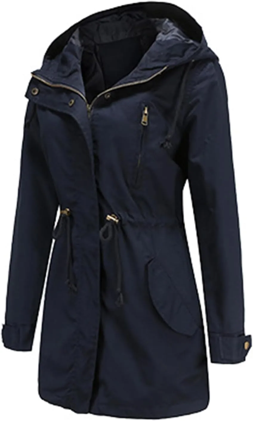 Rain Jacket Women Lightweight Raincoat Waterproof Windbreaker Hiking Climbing Outdoor Drawstring Hooded Trench Coats