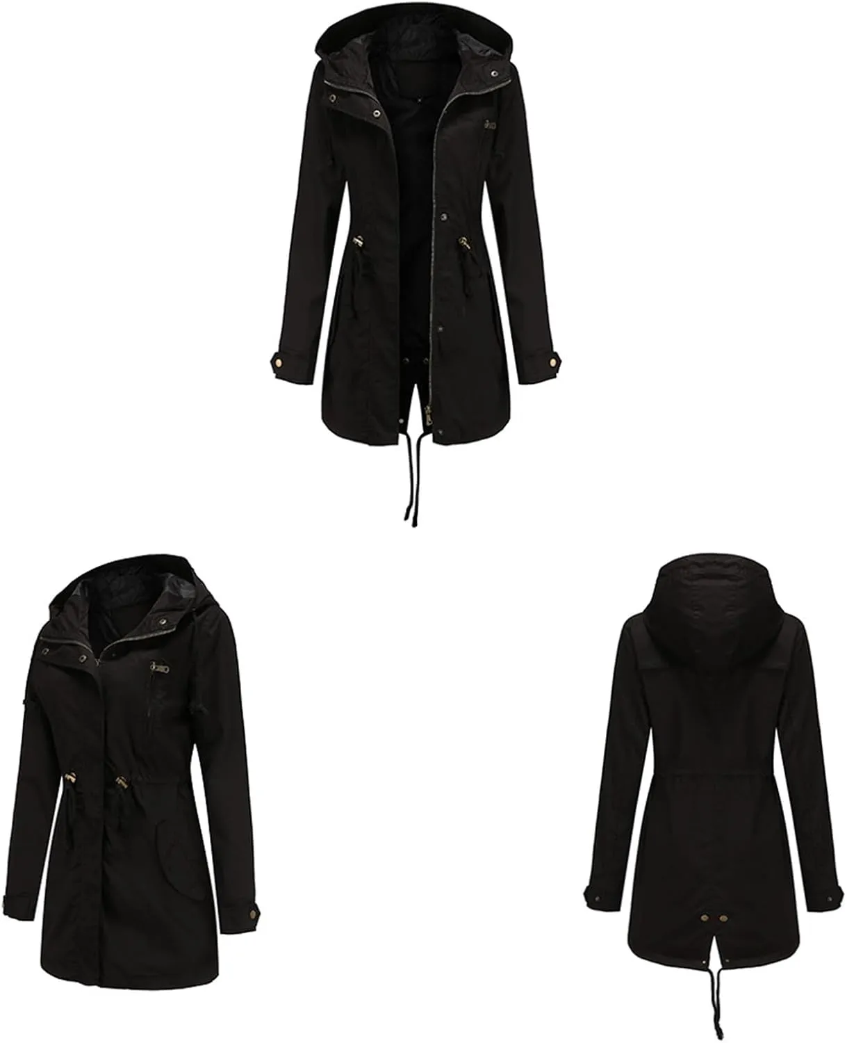 Rain Jacket Women Lightweight Raincoat Waterproof Windbreaker Hiking Climbing Outdoor Drawstring Hooded Trench Coats