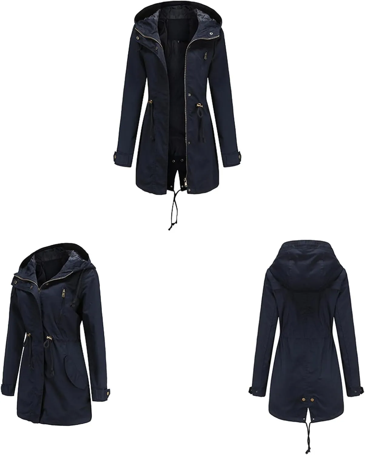 Rain Jacket Women Lightweight Raincoat Waterproof Windbreaker Hiking Climbing Outdoor Drawstring Hooded Trench Coats