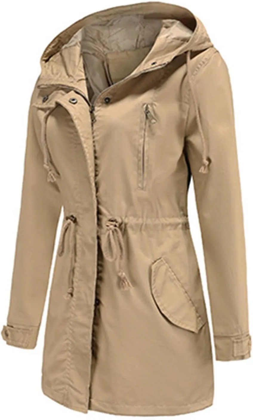 Rain Jacket Women Lightweight Raincoat Waterproof Windbreaker Hiking Climbing Outdoor Drawstring Hooded Trench Coats