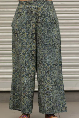 Rasika | Wide Leg Pants | Sea Green Ajrakh Universe