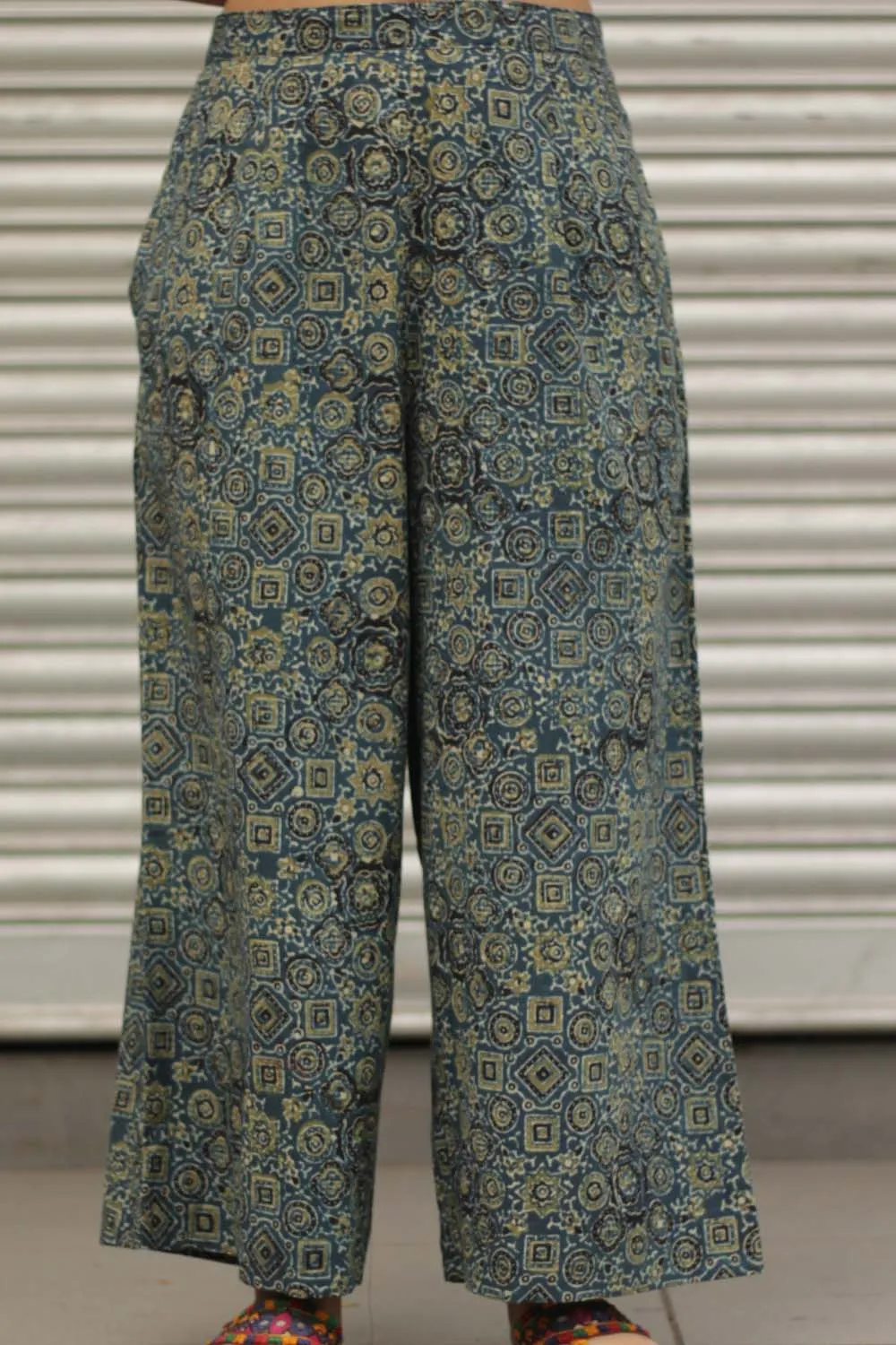 Rasika | Wide Leg Pants | Sea Green Ajrakh Universe