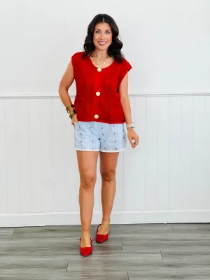 Red Knit Sweater Cardigan (Reg.)