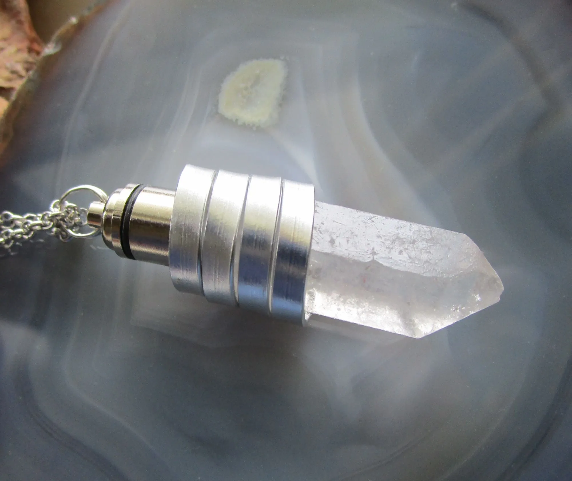 Red Light Up Natural LED Quartz Point Crystal Pendant Necklace