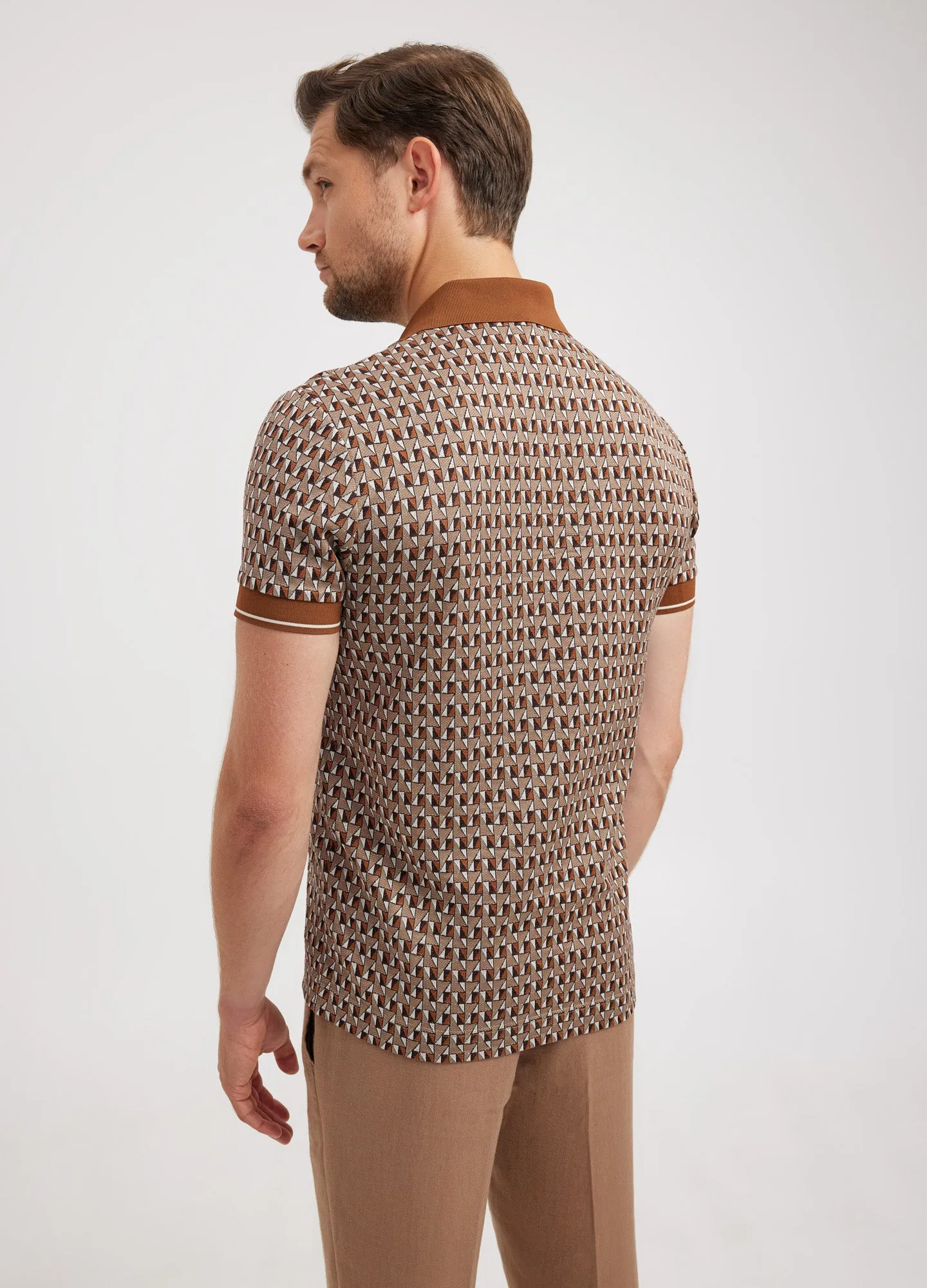 Retro Geo Jacquard Polo Toffee