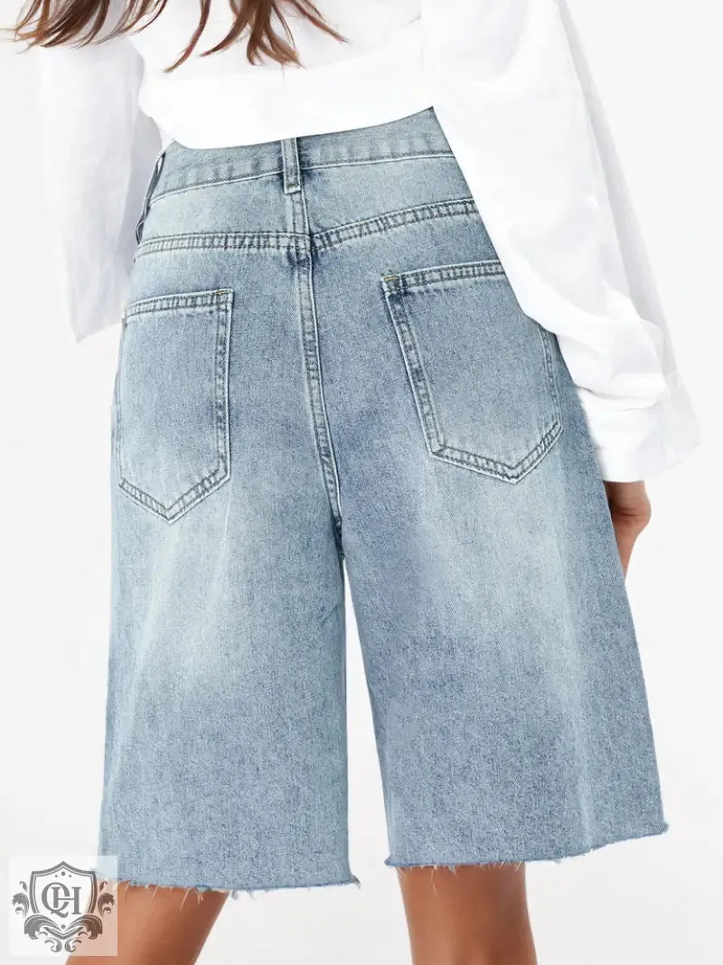 Retro High Waist Distressed Denim Shorts