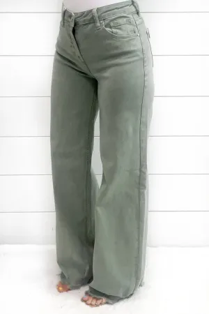 Risen Jeans - Lanie Wide Leg Jeans - Olive