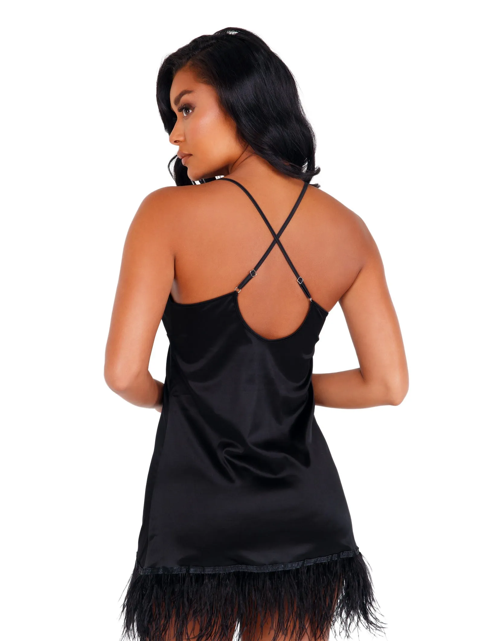 Roma Soft Satin Chemise with Ostrich Feathered Trim Roma Confidential