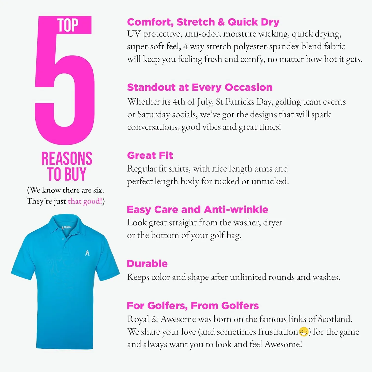 Royal & Awesome Golf Shirts for Men, Golf Polos for Men, Crazy and Funny Shirts for Men's, Bright, Colorful Design