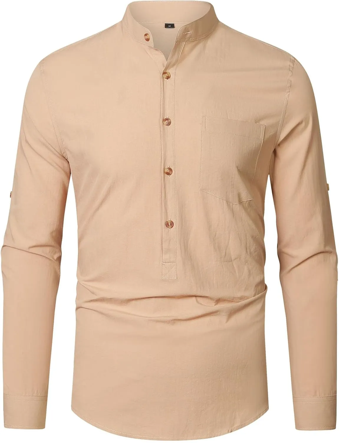 RPOVIG Men's Linen Shirts Long Sleeve Button Down Beach Shirt Henley Casual T Shirt Summer Clothes Soft Lightweight