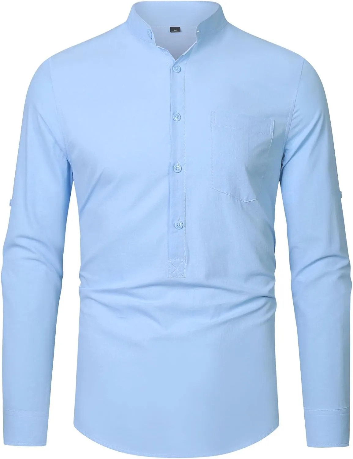 RPOVIG Men's Linen Shirts Long Sleeve Button Down Beach Shirt Henley Casual T Shirt Summer Clothes Soft Lightweight