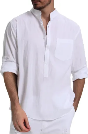 RPOVIG Men's Linen Shirts Long Sleeve Button Down Beach Shirt Henley Casual T Shirt Summer Clothes Soft Lightweight
