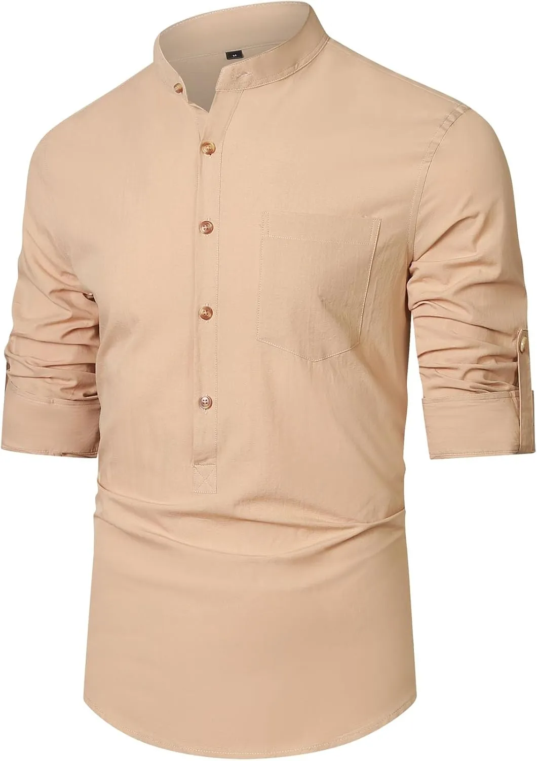 RPOVIG Men's Linen Shirts Long Sleeve Button Down Beach Shirt Henley Casual T Shirt Summer Clothes Soft Lightweight