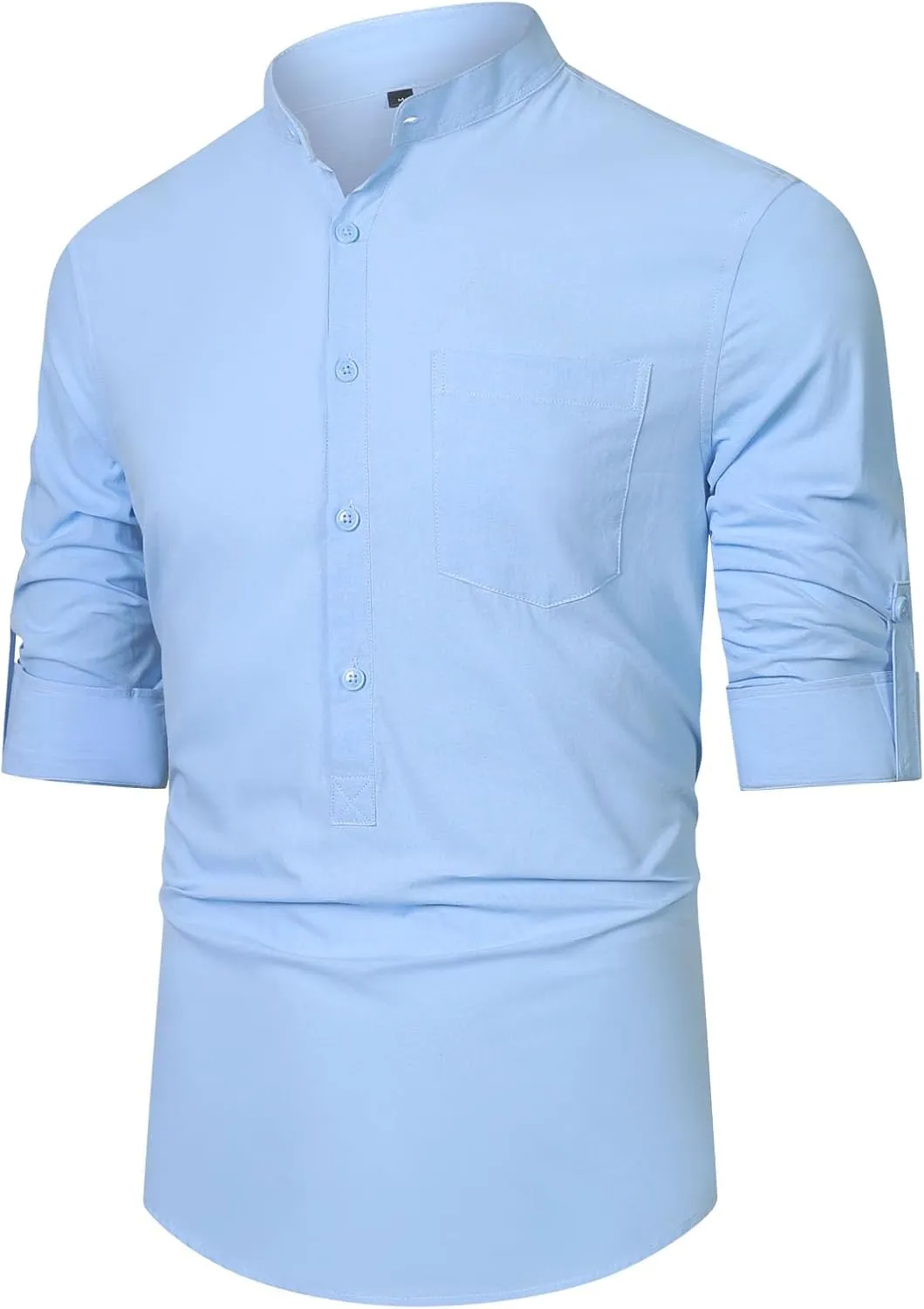 RPOVIG Men's Linen Shirts Long Sleeve Button Down Beach Shirt Henley Casual T Shirt Summer Clothes Soft Lightweight