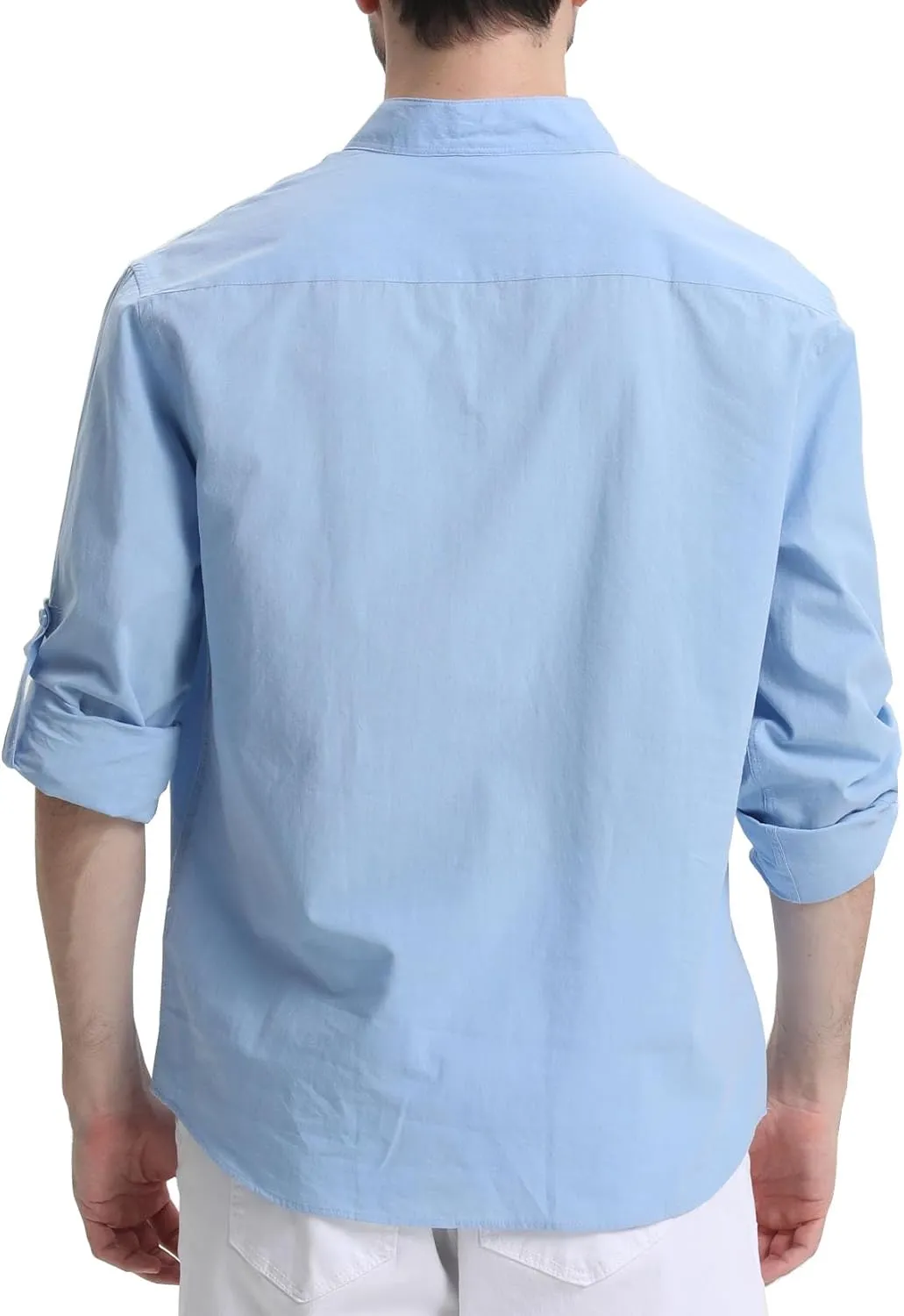 RPOVIG Men's Linen Shirts Long Sleeve Button Down Beach Shirt Henley Casual T Shirt Summer Clothes Soft Lightweight