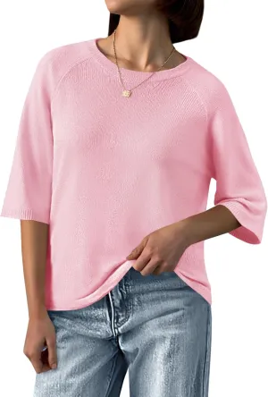 Saodimallsu Womens Half Sleeve Sweater Tops Summer Crew Neck Casual Loose Lightweight Sweaters Knit Pullover Shirts