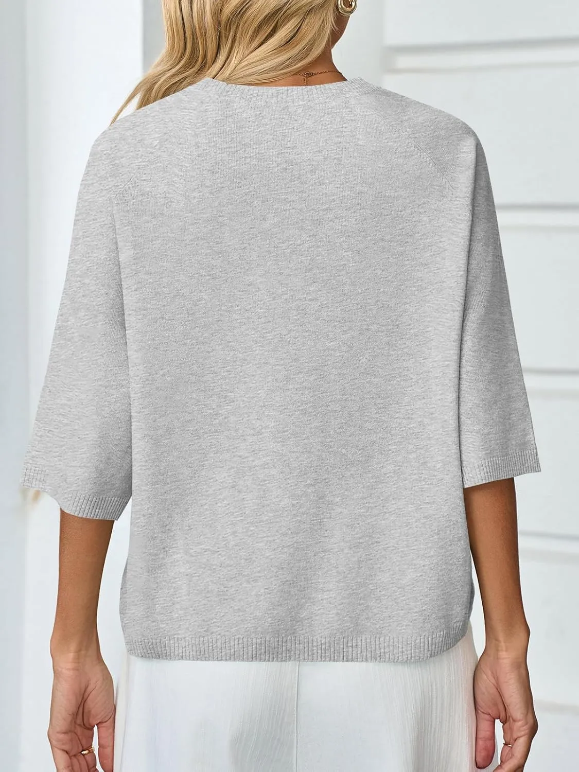 Saodimallsu Womens Half Sleeve Sweater Tops Summer Crew Neck Casual Loose Lightweight Sweaters Knit Pullover Shirts