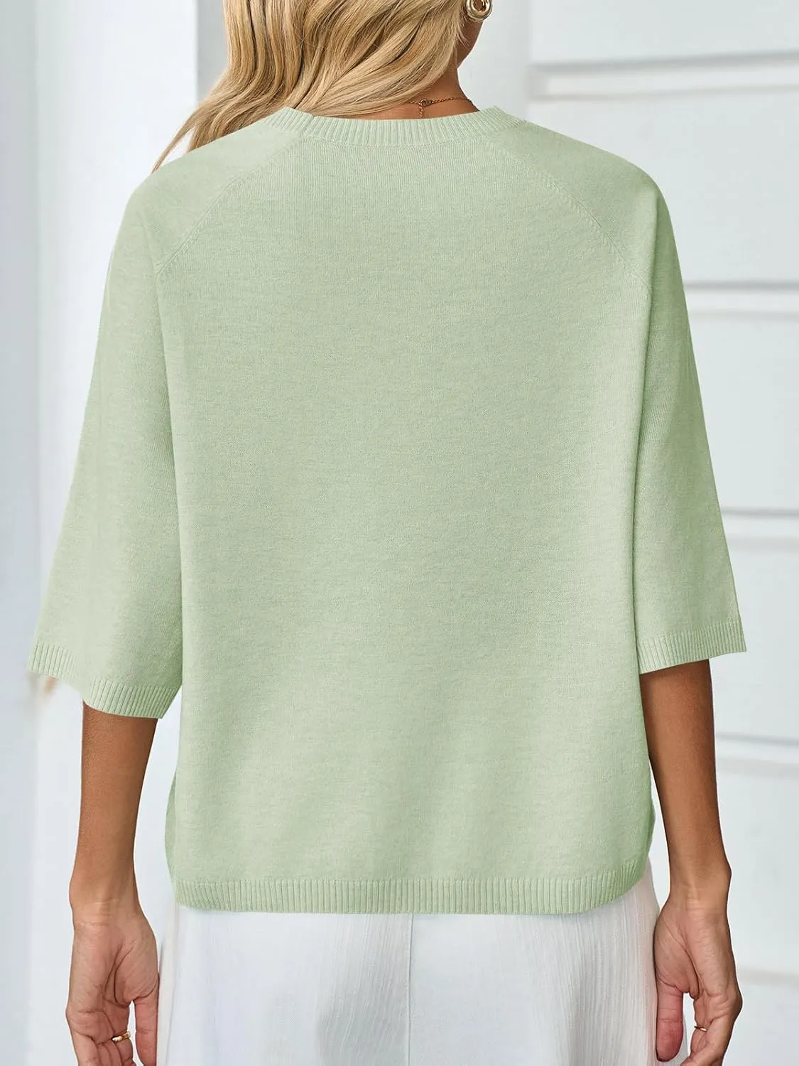 Saodimallsu Womens Half Sleeve Sweater Tops Summer Crew Neck Casual Loose Lightweight Sweaters Knit Pullover Shirts