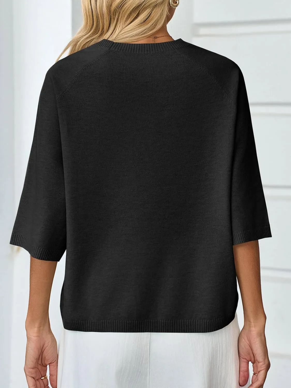 Saodimallsu Womens Half Sleeve Sweater Tops Summer Crew Neck Casual Loose Lightweight Sweaters Knit Pullover Shirts