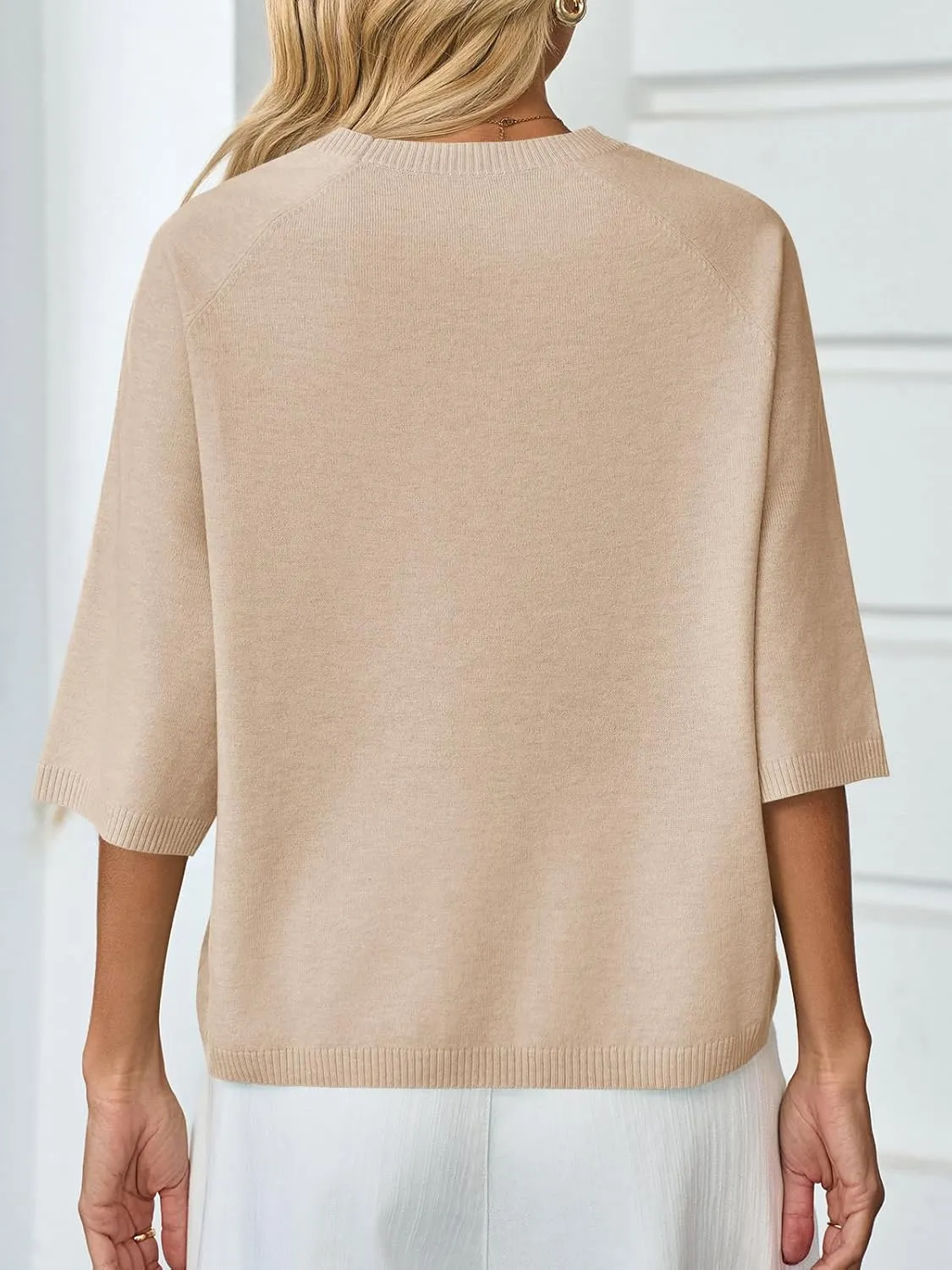 Saodimallsu Womens Half Sleeve Sweater Tops Summer Crew Neck Casual Loose Lightweight Sweaters Knit Pullover Shirts