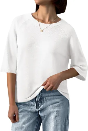 Saodimallsu Womens Half Sleeve Sweater Tops Summer Crew Neck Casual Loose Lightweight Sweaters Knit Pullover Shirts