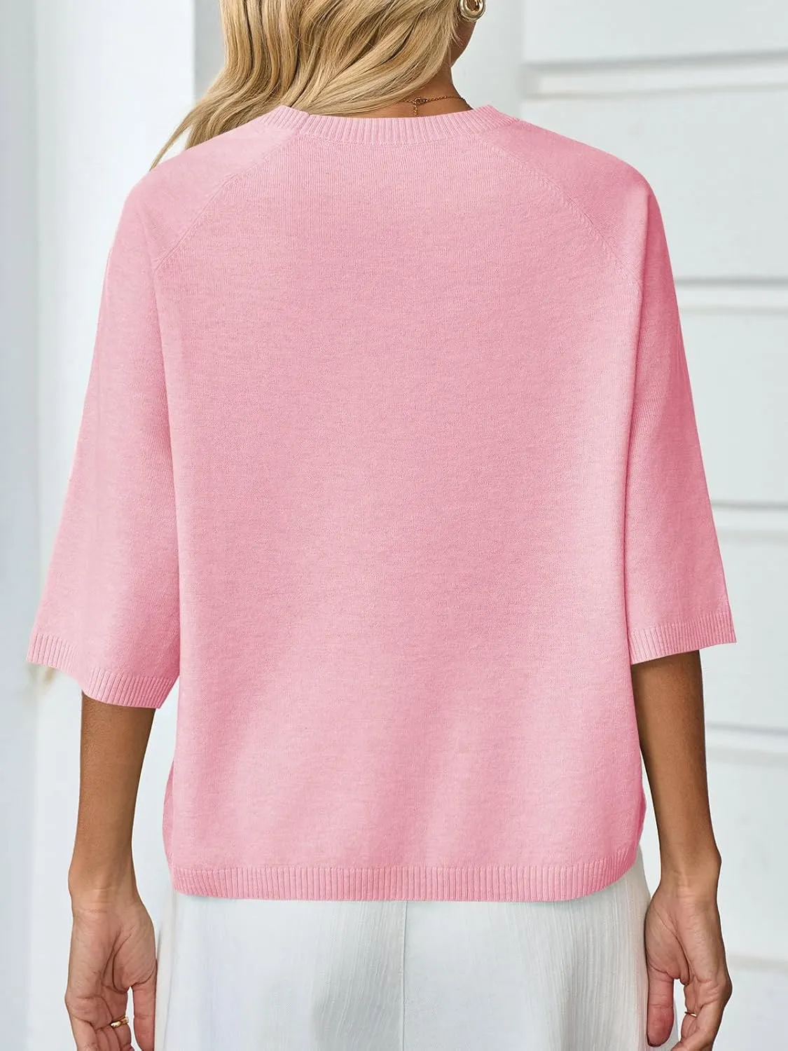 Saodimallsu Womens Half Sleeve Sweater Tops Summer Crew Neck Casual Loose Lightweight Sweaters Knit Pullover Shirts