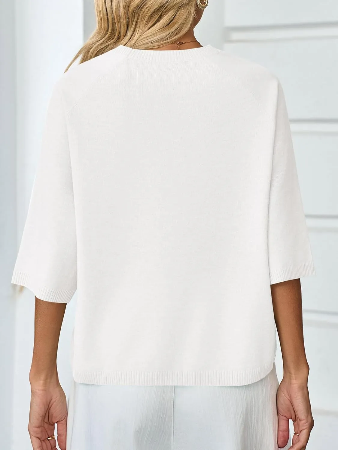 Saodimallsu Womens Half Sleeve Sweater Tops Summer Crew Neck Casual Loose Lightweight Sweaters Knit Pullover Shirts